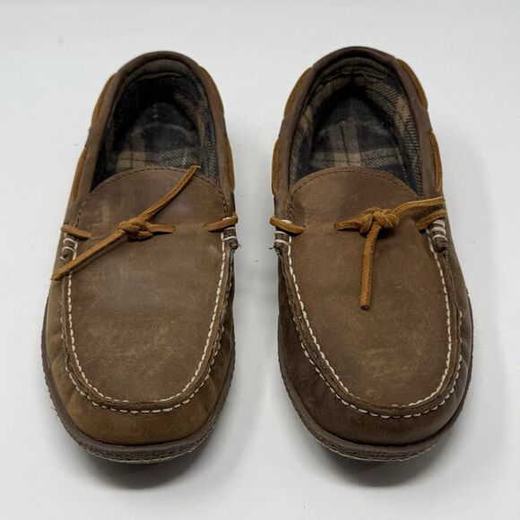 LL Bean Slippers Mens 11 M Brown Leather Flannel Lined Comfort Indoor Outdoor